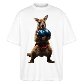 Boxing Känguru - Stanley/Stella Oversized Unisex Bio T-Shirt Blaster 2.0 - Weiß - Vorne - Alina (178cm) & Michal (187cm)