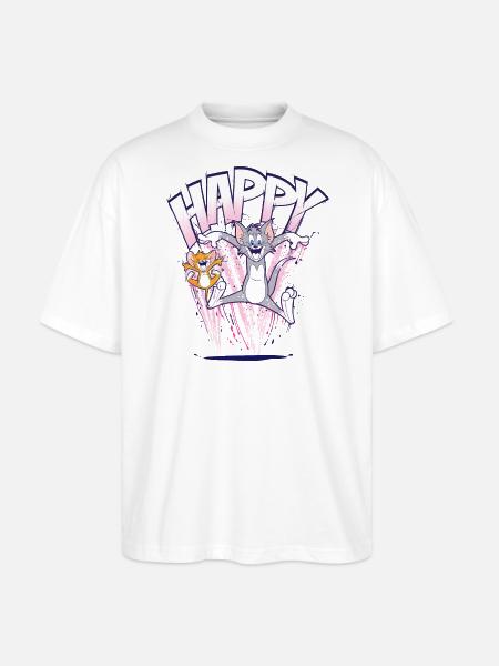 Tom Und Jerry Glücklich - Stanley/Stella Oversized Unisex Bio T-Shirt Blaster 2.0 - Weiß