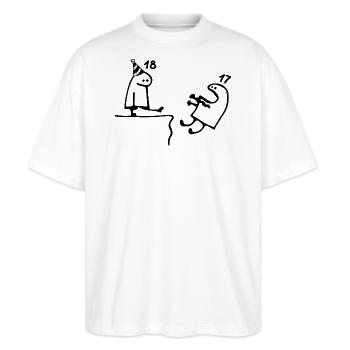 18 Jahre: Abschied 17 Jahre, Herzlichen Glückwunsch zum 18. Geburtstag - Stanley/Stella Oversized Unisex Bio T-Shirt Blaster 2.0 - Weiß - Vorne - Alina (178cm) & Michal (187cm)