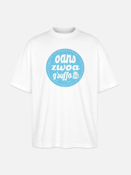 Oans zwoa gsuffa! - Stanley/Stella Oversized Unisex Bio T-Shirt Blaster 2.0 - Weiß