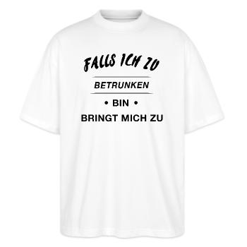 falls ich zu betrunken bin - Stanley/Stella Oversized Unisex Bio T-Shirt Blaster 2.0 - Weiß - Vorne - Alina (178cm) & Michal (187cm)
