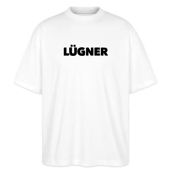 vor dir steht ein Lügner - Stanley/Stella Oversized Unisex Bio T-Shirt Blaster 2.0 - Weiß - Vorne - Alina (178cm) & Michal (187cm)