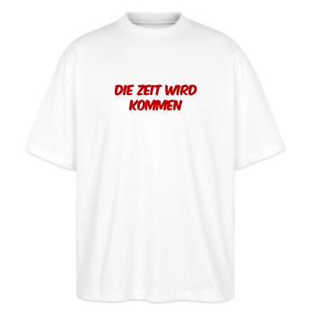 abwarten - Stanley/Stella Oversized Unisex Bio T-Shirt Blaster 2.0 - Weiß - Vorne - Alina (178cm) & Michal (187cm)