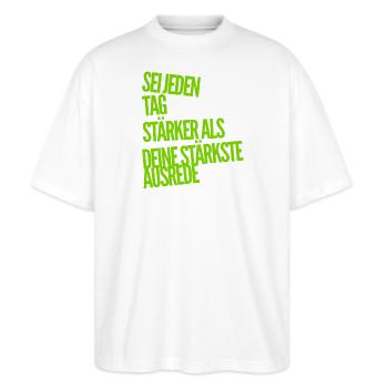 Ausreden waren gestern - Stanley/Stella Oversized Unisex Bio T-Shirt Blaster 2.0 - Weiß - Vorne - Alina (178cm) & Michal (187cm)