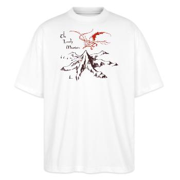 Der Hobbit Zeichnung Des Einsamen Bergs Mit Smaug - Stanley/Stella Oversized Unisex Bio T-Shirt Blaster 2.0 - Weiß - Vorne - Alina (178cm) & Michal (187cm)