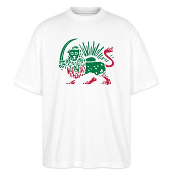 IRAN SHAH LION - Stanley/Stella Oversized Unisex Bio T-Shirt Blaster 2.0 - Weiß - Vorne - Alina (178cm) & Michal (187cm)