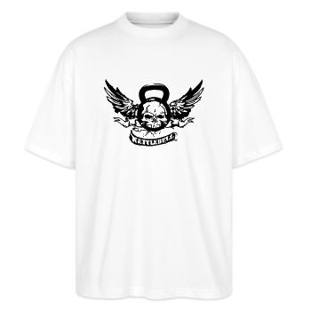 kettlebellskull - Stanley/Stella Oversized Unisex Bio T-Shirt Blaster 2.0 - Weiß - Vorne - Alina (178cm) & Michal (187cm)