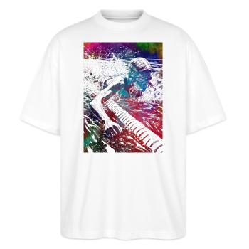 Schwimmsport Kunst #swimmer #sport - Stanley/Stella Oversized Unisex Bio T-Shirt Blaster 2.0 - Weiß - Vorne - Alina (178cm) & Michal (187cm)