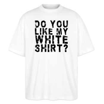 Lustiges weißes T-Shirt Weiß - Stanley/Stella Oversized Unisex Bio T-Shirt Blaster 2.0 - Weiß - Vorne - Alina (178cm) & Michal (187cm)