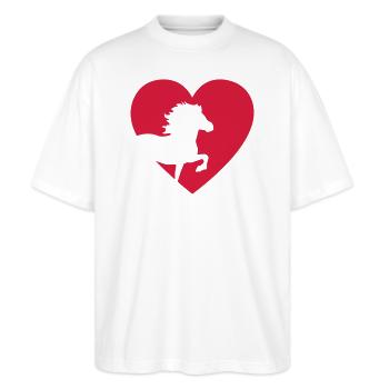 Islandpferd - Stanley/Stella Oversized Unisex Bio T-Shirt Blaster 2.0 - Weiß - Vorne - Alina (178cm) & Michal (187cm)