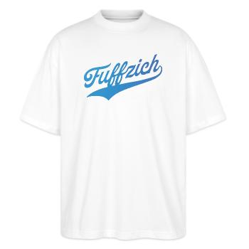 Fuffzich - Fünfzigster Geburtstag - Stanley/Stella Oversized Unisex Bio T-Shirt Blaster 2.0 - Weiß - Vorne - Alina (178cm) & Michal (187cm)