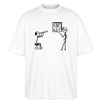 Augenarzt, Sehtest - Stanley/Stella Oversized Unisex Bio T-Shirt Blaster 2.0 - Weiß - Vorne - Alina (178cm) & Michal (187cm)