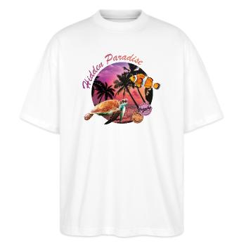 Hidden Paradise - Stanley/Stella Oversized Unisex Bio T-Shirt Blaster 2.0 - Weiß - Vorne - Alina (178cm) & Michal (187cm)