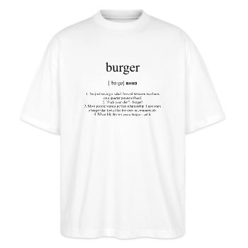 Burger (Hamburger) Definition Dictionary - Stanley/Stella Oversized Unisex Bio T-Shirt Blaster 2.0 - Weiß - Vorne - Alina (178cm) & Michal (187cm)
