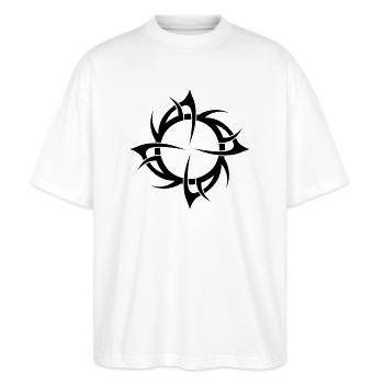 So tribal - Stanley/Stella Oversized Unisex Bio T-Shirt Blaster 2.0 - Weiß - Vorne - Alina (178cm) & Michal (187cm)