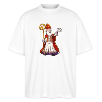 Heiliger Nikolaus winkt - Stanley/Stella Oversized Unisex Bio T-Shirt Blaster 2.0 - Weiß - Vorne - Alina (178cm) & Michal (187cm)