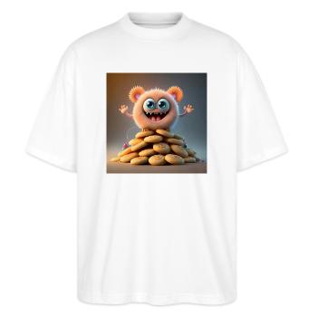 niedliches monster beängstigend lustig gruselig sitzt auf einem haufen - Stanley/Stella Oversized Unisex Bio T-Shirt Blaster 2.0 - Weiß - Vorne - Alina (178cm) & Michal (187cm)