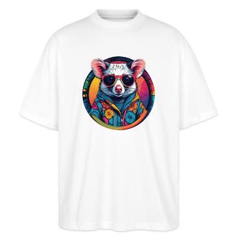Opossum - Stanley/Stella Oversized Unisex Bio T-Shirt Blaster 2.0 - Weiß - Vorne - Alina (178cm) & Michal (187cm)