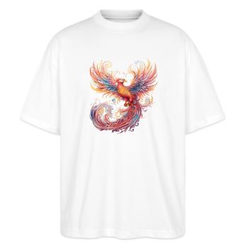 Fantasy Phönix - Stanley/Stella Oversized Unisex Bio T-Shirt Blaster 2.0 - Weiß - Vorne - Alina (178cm) & Michal (187cm)