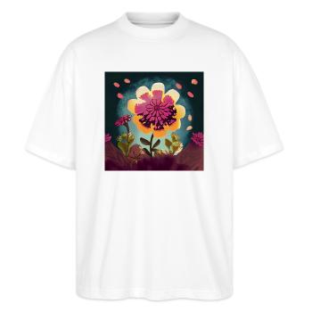 Bunte Freiheit: Hippie Blume - Stanley/Stella Oversized Unisex Bio T-Shirt Blaster 2.0 - Weiß - Vorne - Alina (178cm) & Michal (187cm)