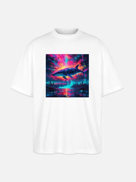 Neon Blauwal - Stanley/Stella Oversized Unisex Bio T-Shirt Blaster 2.0 - Weiß