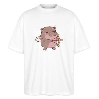 Niedlicher Zwerg-Nilpferd-Amor - Stanley/Stella Oversized Unisex Bio T-Shirt Blaster 2.0 - Weiß - Vorne - Alina (178cm) & Michal (187cm)