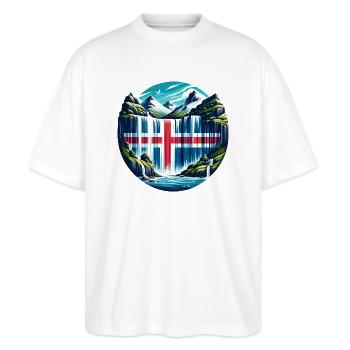 iceland Island 4 - Stanley/Stella Oversized Unisex Bio T-Shirt Blaster 2.0 - Weiß - Vorne - Alina (178cm) & Michal (187cm)