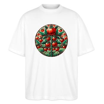 Tomate Bauern Tomaten Kunst - Stanley/Stella Oversized Unisex Bio T-Shirt Blaster 2.0 - Weiß - Vorne - Alina (178cm) & Michal (187cm)