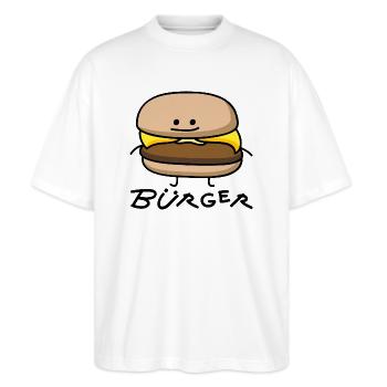 Burger als Bürger - Stanley/Stella Oversized Unisex Bio T-Shirt Blaster 2.0 - Weiß - Vorne - Alina (178cm) & Michal (187cm)