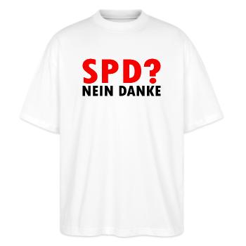 Spd - Stanley/Stella Oversized Unisex Bio T-Shirt Blaster 2.0 - Weiß - Vorne - Alina (178cm) & Michal (187cm)