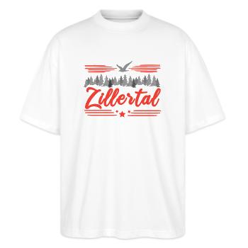 Zillertal - Stanley/Stella Oversized Unisex Bio T-Shirt Blaster 2.0 - Weiß - Vorne - Alina (178cm) & Michal (187cm)