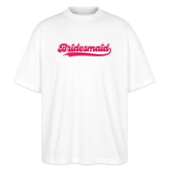 Bridesmaid Retro Vintage Bachelorette Party Shirt - Stanley/Stella Oversized Unisex Bio T-Shirt Blaster 2.0 - Weiß - Vorne - Alina (178cm) & Michal (187cm)