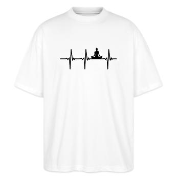 Herzschlag Yoga Vector - Stanley/Stella Oversized Unisex Bio T-Shirt Blaster 2.0 - Weiß - Vorne - Alina (178cm) & Michal (187cm)