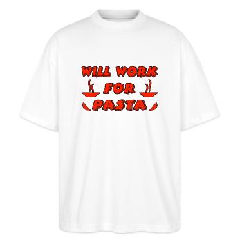 Nudeln - Stanley/Stella Oversized Unisex Bio T-Shirt Blaster 2.0 - Weiß - Vorne - Alina (178cm) & Michal (187cm)