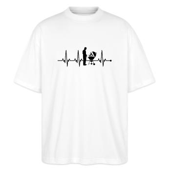 BBQ BBQ - Stanley/Stella Oversized Unisex Bio T-Shirt Blaster 2.0 - Weiß - Vorne - Alina (178cm) & Michal (187cm)