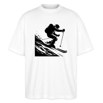 powdern - Stanley/Stella Oversized Unisex Bio T-Shirt Blaster 2.0 - Weiß - Vorne - Alina (178cm) & Michal (187cm)