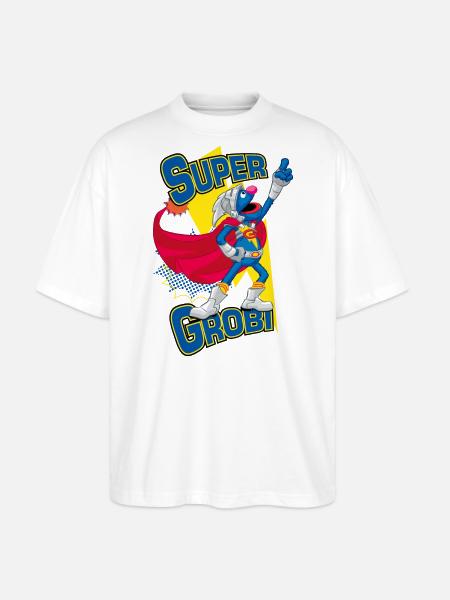Sesamstraße Super Grobi Superheld - Stanley/Stella Oversized Unisex Bio T-Shirt Blaster 2.0 - Weiß