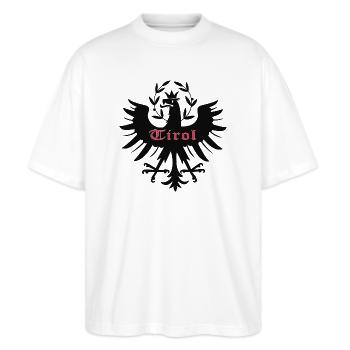 Tiroler Adler dem Land Tirol die Treue, Steinadler - Stanley/Stella Oversized Unisex Bio T-Shirt Blaster 2.0 - Weiß - Vorne - Alina (178cm) & Michal (187cm)