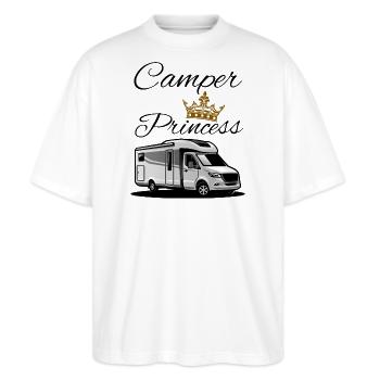 Camper Prinzessin-Camper Princess - Stanley/Stella Oversized Unisex Bio T-Shirt Blaster 2.0 - Weiß - Vorne - Alina (178cm) & Michal (187cm)