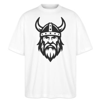 Nordisches Wikinger-Logo. Nordische Krieger-Ikone - Stanley/Stella Oversized Unisex Bio T-Shirt Blaster 2.0 - Weiß - Vorne - Alina (178cm) & Michal (187cm)