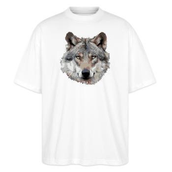 Wolf (grau) - Stanley/Stella Oversized Unisex Bio T-Shirt Blaster 2.0 - Weiß - Vorne - Alina (178cm) & Michal (187cm)