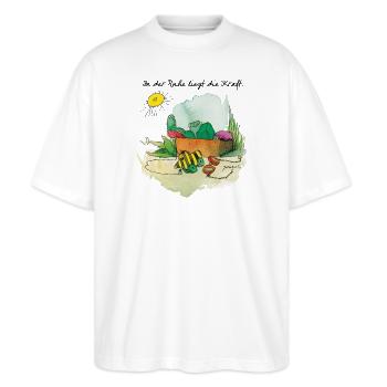 Janosch 'In Der Ruhe Liegt Die Kraft' - Stanley/Stella Oversized Unisex Bio T-Shirt Blaster 2.0 - Weiß - Vorne - Alina (178cm) & Michal (187cm)
