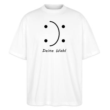 Motivation Lebensweisheit - Stanley/Stella Oversized Unisex Bio T-Shirt Blaster 2.0 - Weiß - Vorne - Alina (178cm) & Michal (187cm)