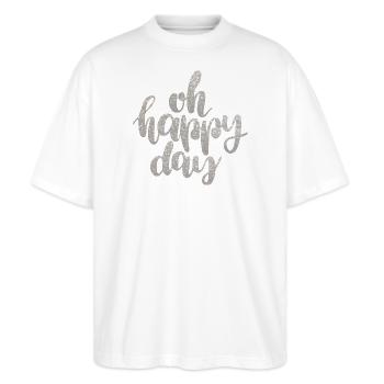 Glitzernder Schriftzug Für Feiertage - Stanley/Stella Oversized Unisex Bio T-Shirt Blaster 2.0 - Weiß - Vorne - Alina (178cm) & Michal (187cm)