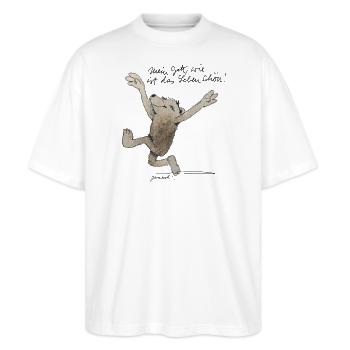 Janosch Bär Schönes Leben Spruch - Stanley/Stella Oversized Unisex Bio T-Shirt Blaster 2.0 - Weiß - Vorne - Alina (178cm) & Michal (187cm)