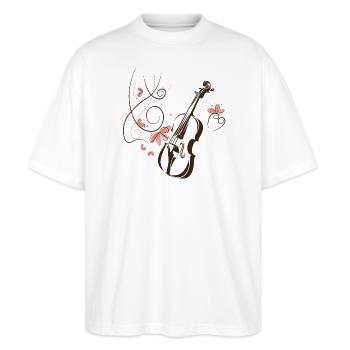 Violine Musiker Blumenranke - Stanley/Stella Oversized Unisex Bio T-Shirt Blaster 2.0 - Weiß - Vorne - Alina (178cm) & Michal (187cm)