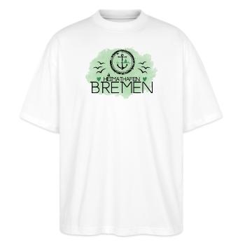Heimathafen Bremen - Stanley/Stella Oversized Unisex Bio T-Shirt Blaster 2.0 - Weiß - Vorne - Alina (178cm) & Michal (187cm)