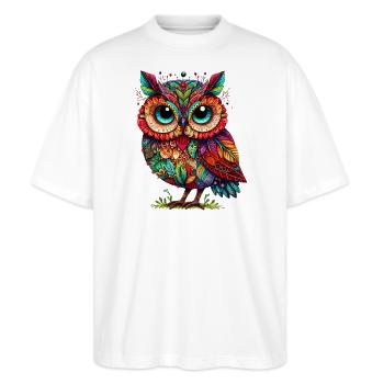 Eule - Stanley/Stella Oversized Unisex Bio T-Shirt Blaster 2.0 - Weiß - Vorne - Alina (178cm) & Michal (187cm)