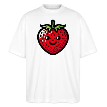 Erdbeeren Erdbeeren - Stanley/Stella Oversized Unisex Bio T-Shirt Blaster 2.0 - Weiß - Vorne - Alina (178cm) & Michal (187cm)