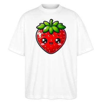 Erdbeeren Erdbeeren - Stanley/Stella Oversized Unisex Bio T-Shirt Blaster 2.0 - Weiß - Vorne - Alina (178cm) & Michal (187cm)